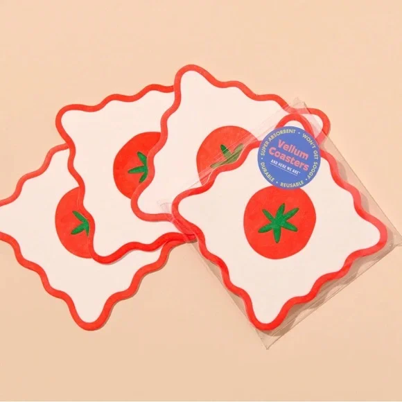 NWT SET Piecework Pasta Linen Cocktail Napkins & Crudite Tomato Vellum Coasters - Picture 5 of 10